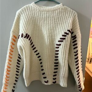 Boohoo Cream Sweater with Orange and Purple Accents